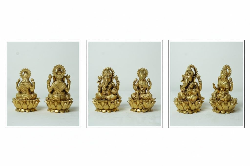 PeetalKraft Brass Lakshmi Ganesh Murti Idol for Home Temple, Pooja Room, Office Desk, Diwali Gift, Vastu Decor (Set of 2, Each Weight-204g)