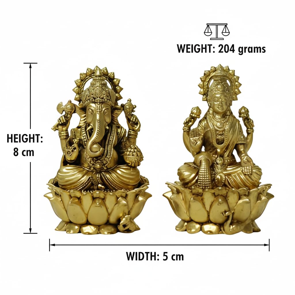 PeetalKraft Brass Lakshmi Ganesh Murti Idol for Home Temple, Pooja Room, Office Desk, Diwali Gift, Vastu Decor (Set of 2, Each Weight-204g)