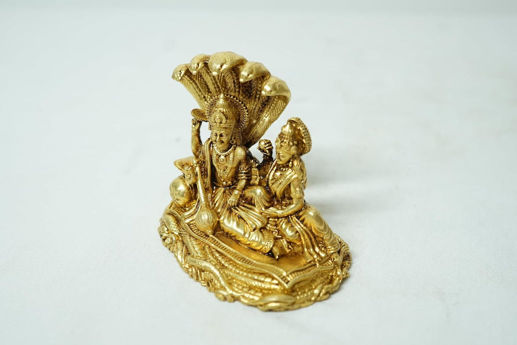 PeetalKraft Brass Lakshmi Vishnu Idol for Home Temple Pooja Decor, 10 x 10 x 5 cm, Premium Hindu God Murti for Vastu, Diwali, Housewarming & Wedding Gift || 350g