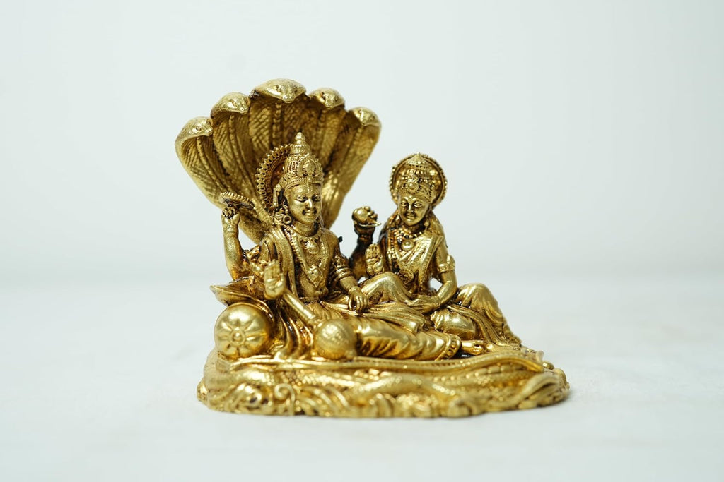 PeetalKraft Brass Lakshmi Vishnu Idol for Home Temple Pooja Decor, 10 x 10 x 5 cm, Premium Hindu God Murti for Vastu, Diwali, Housewarming & Wedding Gift || 350g