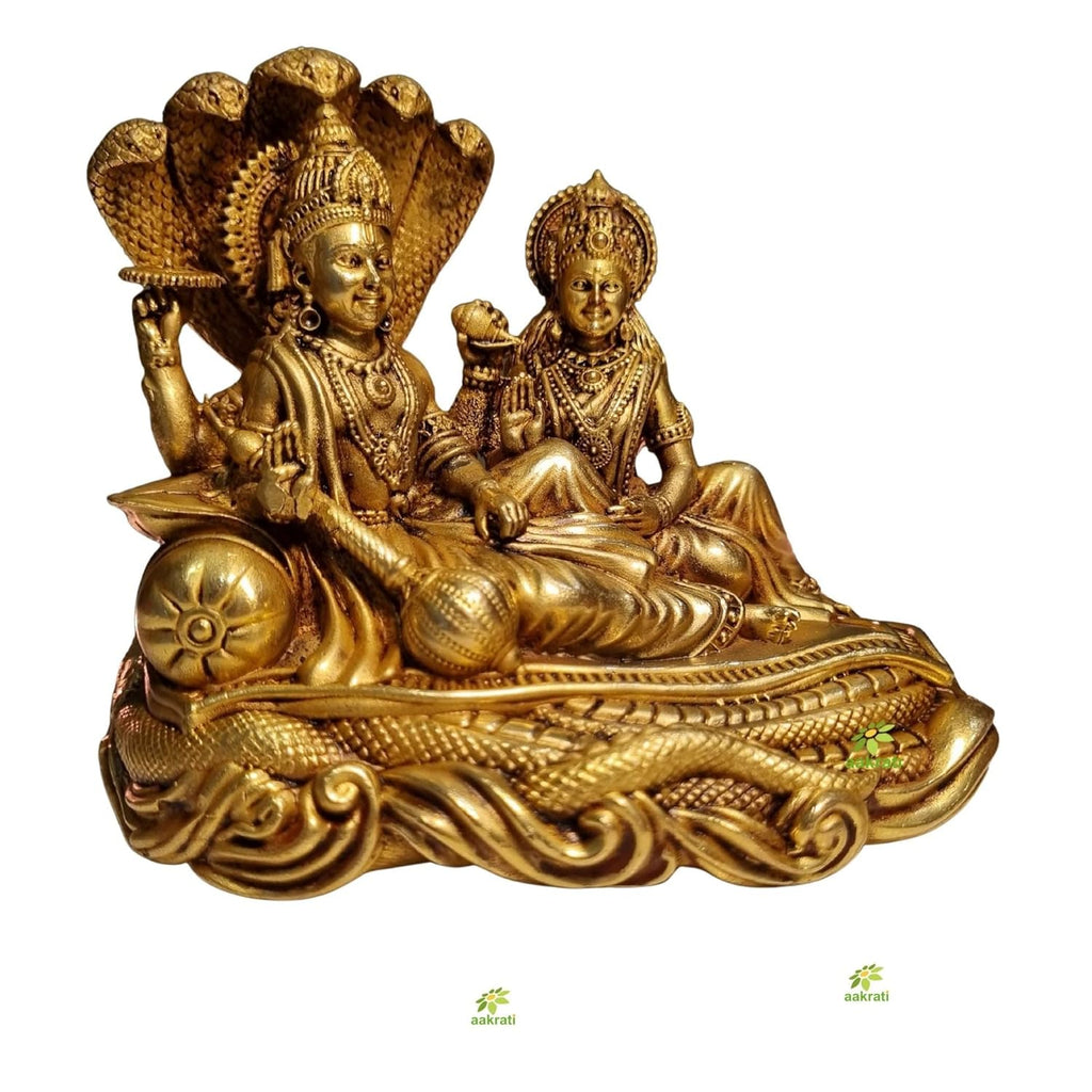 PeetalKraft Brass Lakshmi Vishnu Idol for Home Temple Pooja Decor, 10 x 10 x 5 cm, Premium Hindu God Murti for Vastu, Diwali, Housewarming & Wedding Gift || 350g