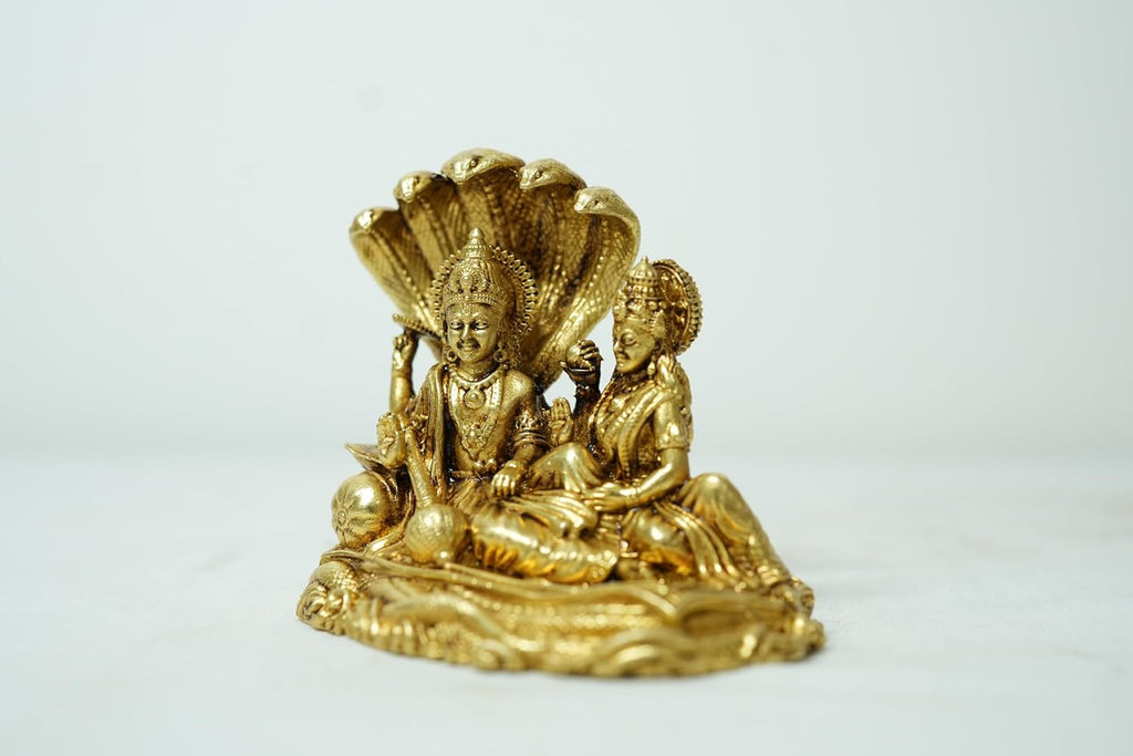 PeetalKraft Brass Lakshmi Vishnu Idol for Home Temple Pooja Decor, 10 x 10 x 5 cm, Premium Hindu God Murti for Vastu, Diwali, Housewarming & Wedding Gift || 350g