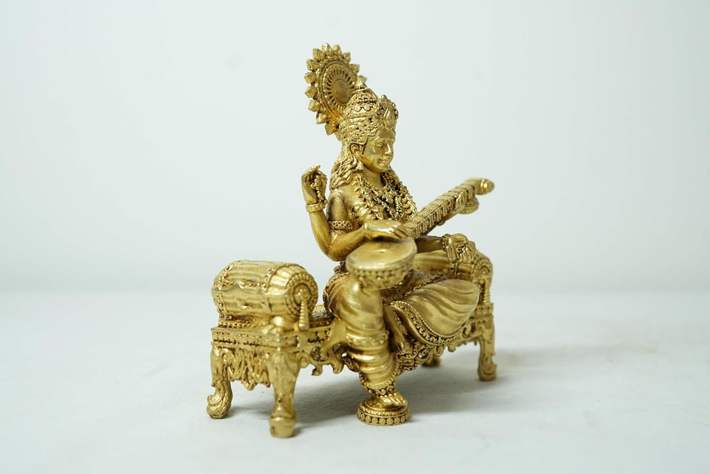 PeetalKraft Handcrafted Brass Goddess Saraswati Statue | Best for Office, Educatinal Place Home, Temple |Bring Positivity | Size 9x4x10 cm, Weight 275 Grams
