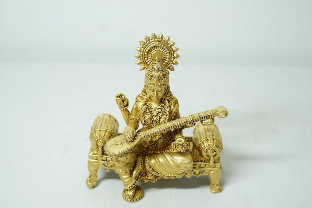 PeetalKraft Handcrafted Brass Goddess Saraswati Statue | Best for Office, Educatinal Place Home, Temple |Bring Positivity | Size 9x4x10 cm, Weight 275 Grams