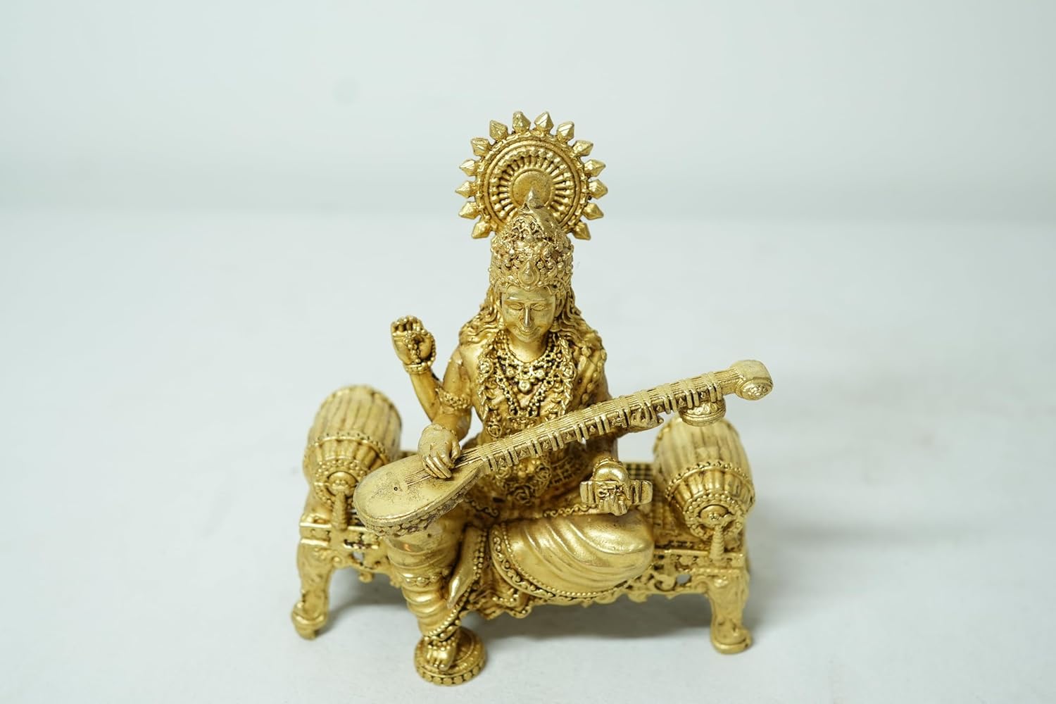 PeetalKraft Handcrafted Brass Goddess Saraswati Statue | Best for Office, Educatinal Place Home, Temple |Bring Positivity | Size 9x4x10 cm, Weight 275 Grams