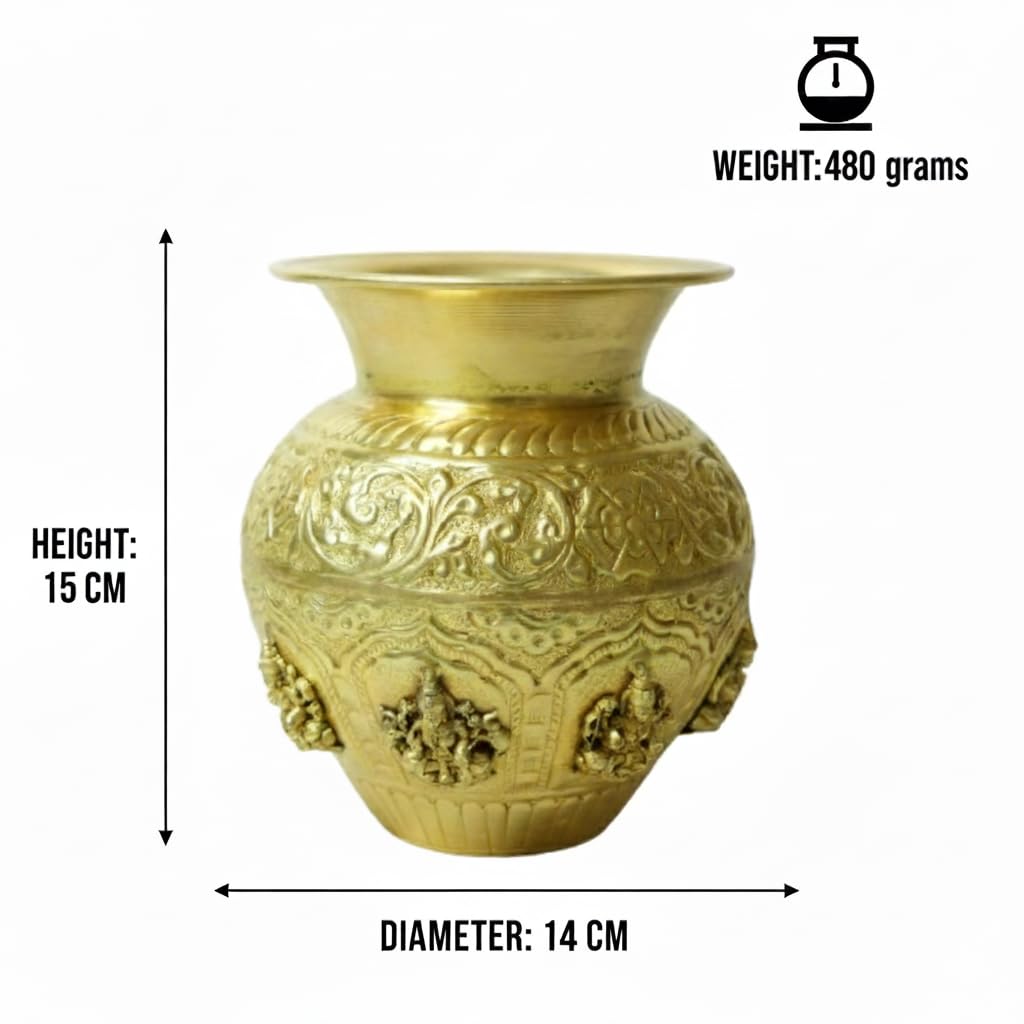 PeetalKraft Ashtalakshmi Pooja Kalash Decorative for Home Decor Temple Pooja Mandir Showpiece | Auspicious Ashta Lakshmi Design | Height 15 cm / 5.9 in | 480 g