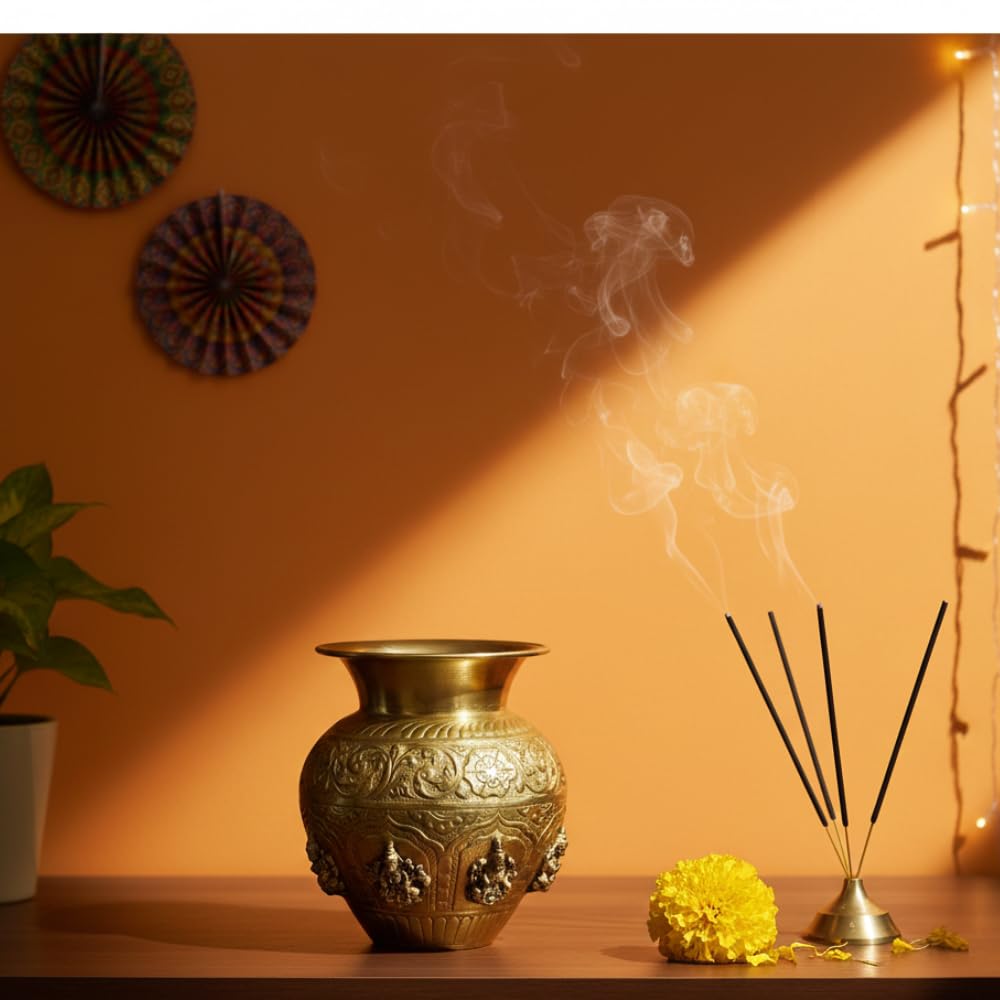 PeetalKraft Ashtalakshmi Pooja Kalash Decorative for Home Decor Temple Pooja Mandir Showpiece | Auspicious Ashta Lakshmi Design | Height 15 cm / 5.9 in | 480 g