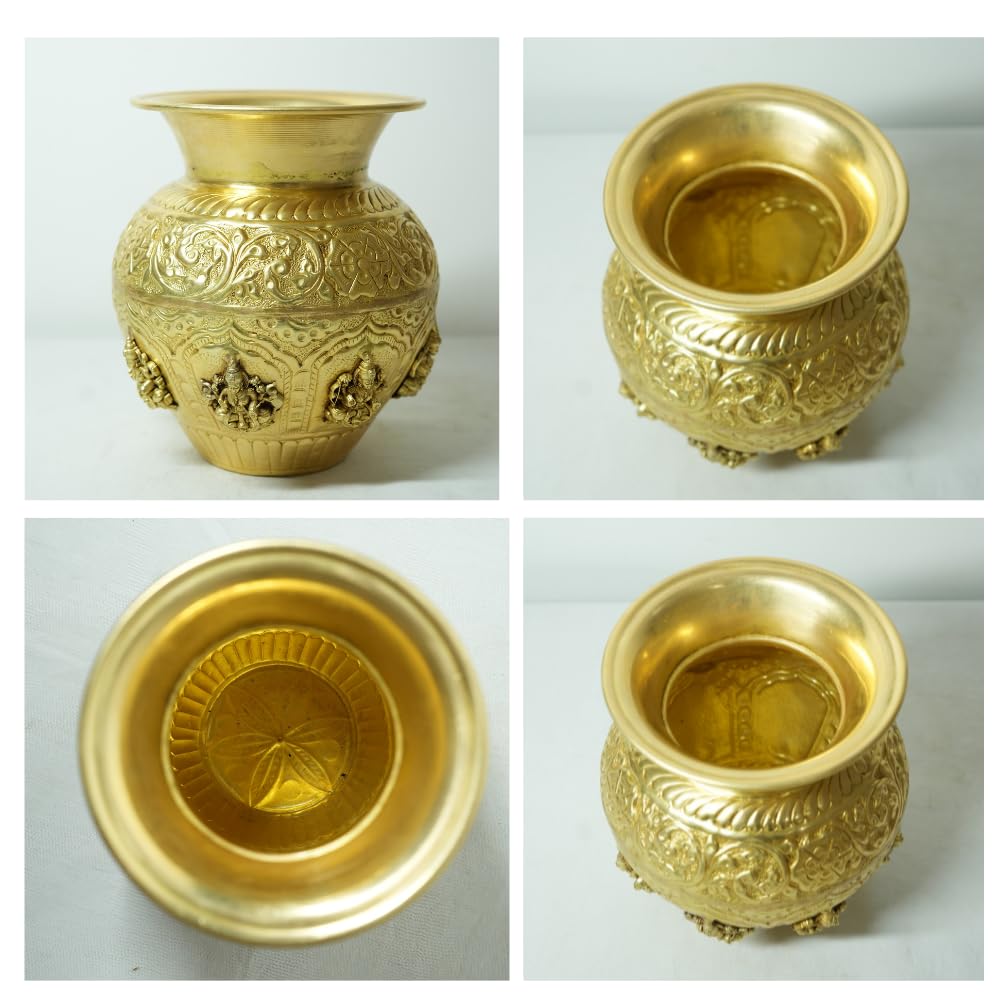 PeetalKraft Ashtalakshmi Pooja Kalash Decorative for Home Decor Temple Pooja Mandir Showpiece | Auspicious Ashta Lakshmi Design | Height 15 cm / 5.9 in | 480 g