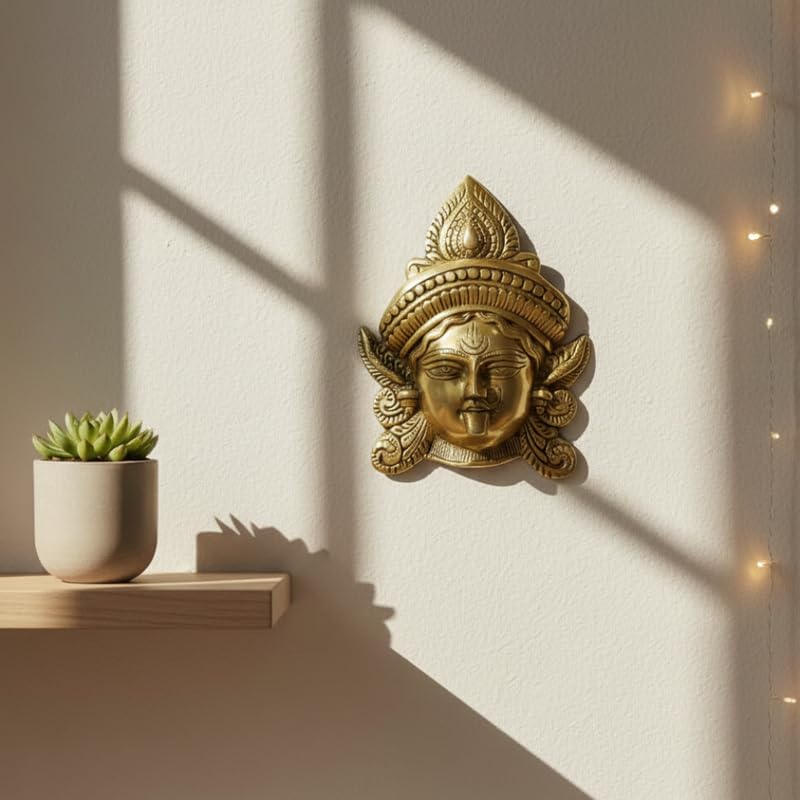 PeetalKraft Handcrafted Kali Maa Face Wall Hanging Statue Mahakali Sculpture | Best for Home Temple | Bring Power, vastu Decor | Size 17x1x22 cm, Weight 1.38 KG