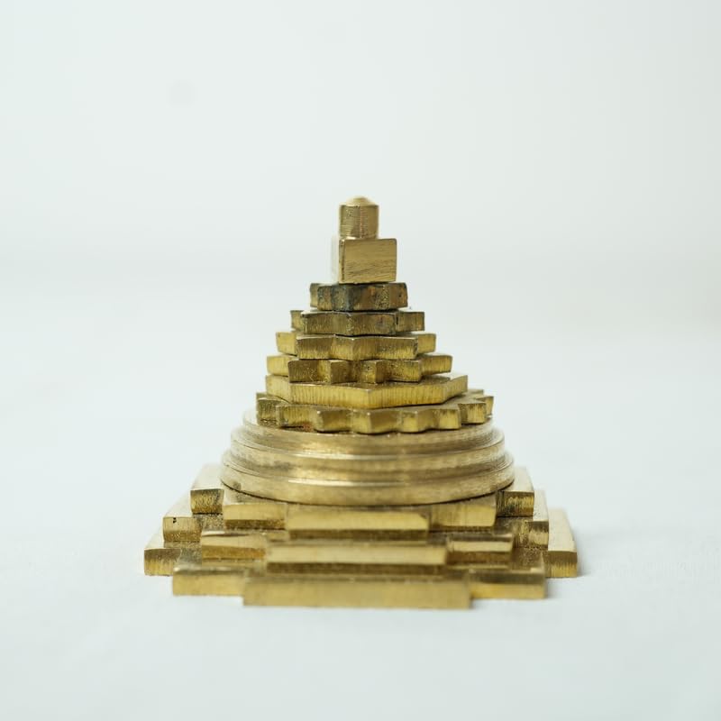 PeetalKraft 3D Meru Shri Yantram Pure Brass Sumeru Shree Yantra for Wealth and Prosperity, Size 6x6x6 cm, Weight 250 Grams