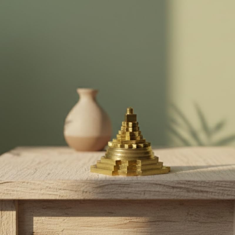 PeetalKraft 3D Meru Shri Yantram Pure Brass Sumeru Shree Yantra for Wealth and Prosperity, Size 6x6x6 cm, Weight 250 Grams