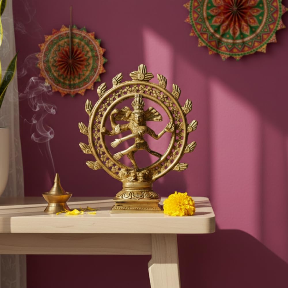 PeetalKraft Brass Gold Plated Dancing Shiva Natraj Statue Figurine for Decor & Gifts, Size 4x6x15 cm, Weight 340 Grams