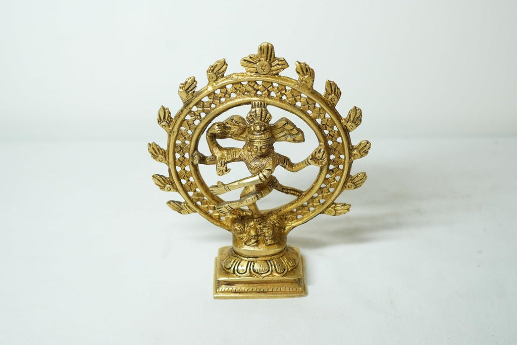 PeetalKraft Brass Gold Plated Dancing Shiva Natraj Statue Figurine for Decor & Gifts, Size 4x6x15 cm, Weight 340 Grams