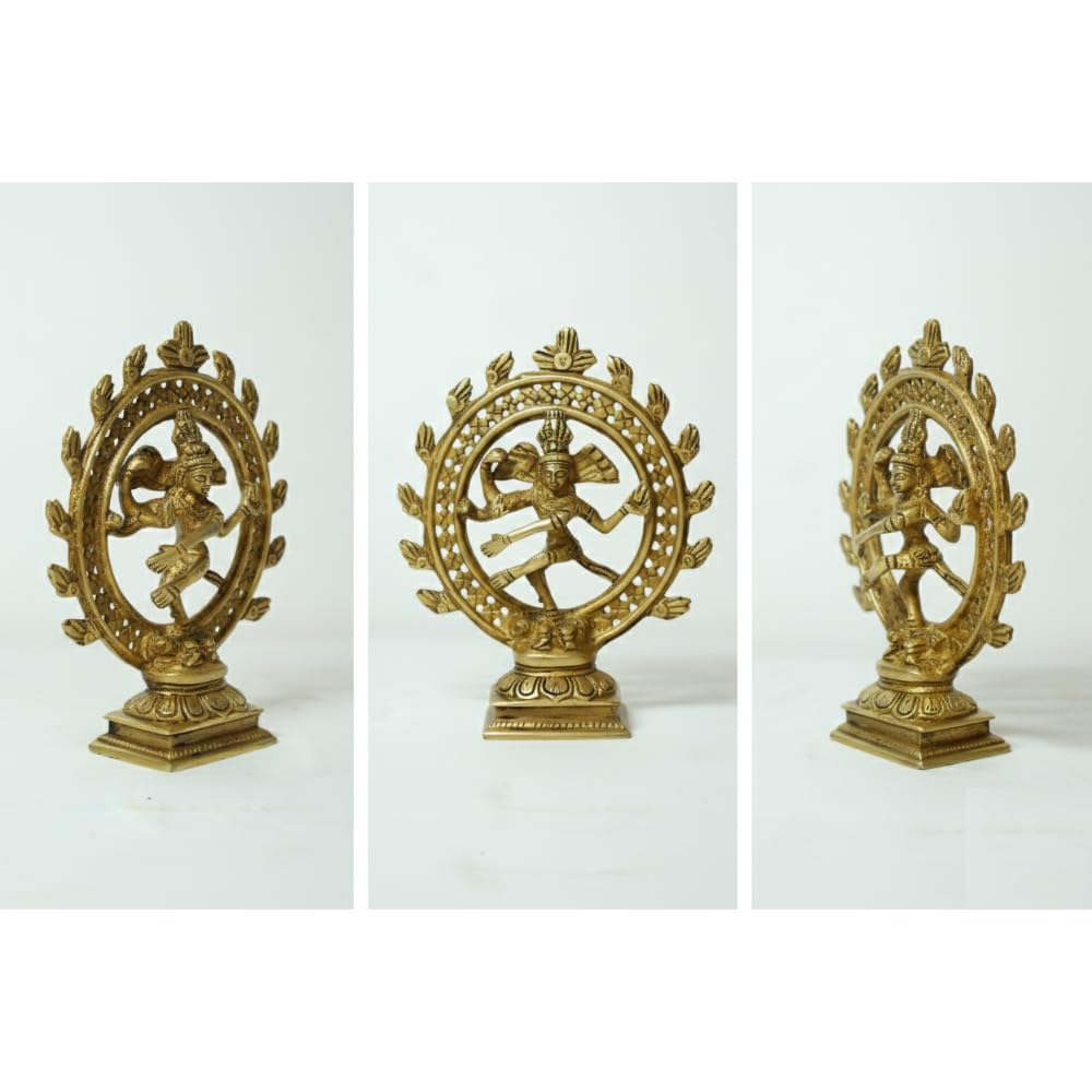 PeetalKraft Brass Gold Plated Dancing Shiva Natraj Statue Figurine for Decor & Gifts, Size 4x6x15 cm, Weight 340 Grams