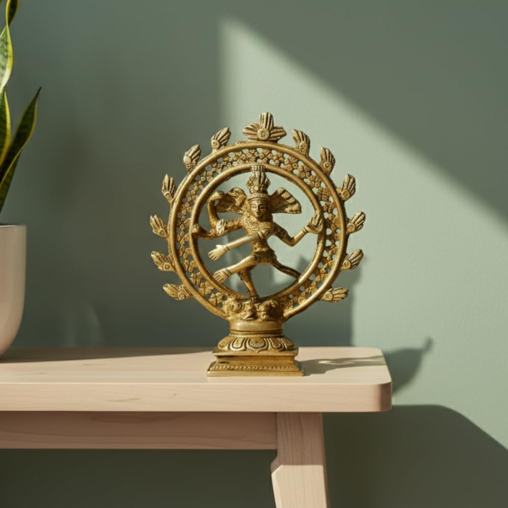 PeetalKraft Brass Gold Plated Dancing Shiva Natraj Statue Figurine for Decor & Gifts, Size 4x6x15 cm, Weight 340 Grams
