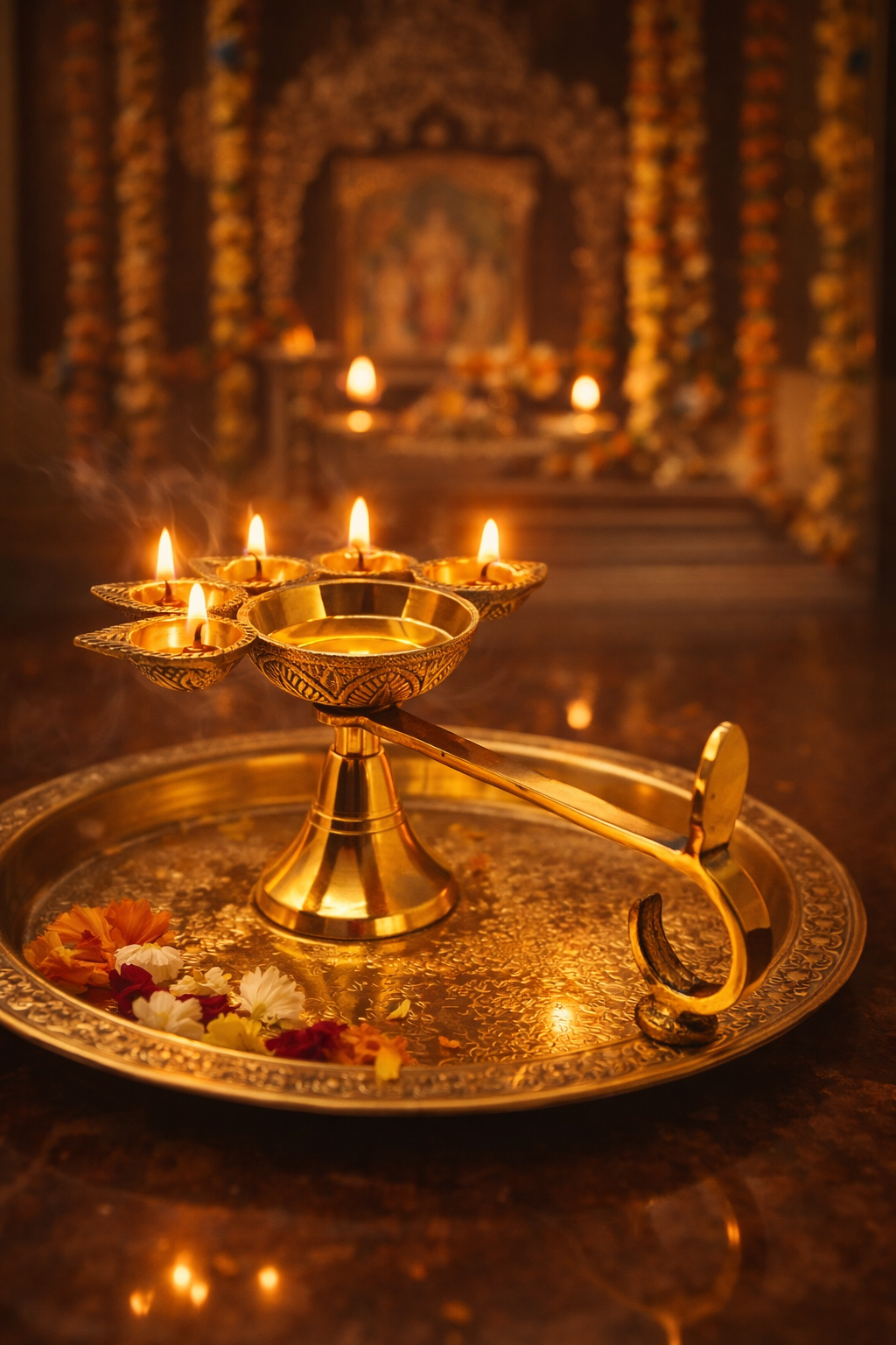 PeetalKraft Brass Panchaarti Deepak Best For Pooja Temple Festival Available In Two Variations