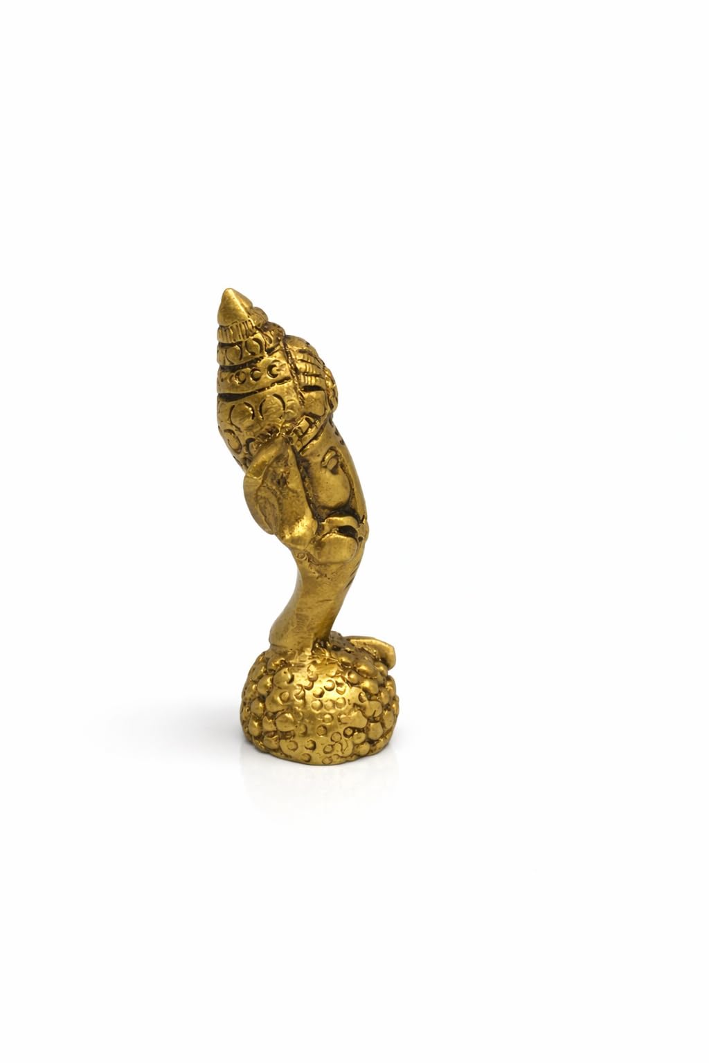 PeetalKraft Brass Ganesha Figurine, Gold, Height-8 cm Mini Idol for Home Decor, Office Desk & Pooja Room, Ornate Crown with Coiled Base