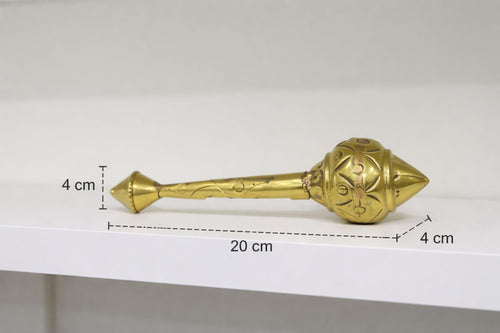 PeetalKraft  Brass Gada (Mace) Showpiece, Antique Golden Finish, Ornate Decorative Motifs, 20 cm, for Pooja Room, Temple & Home Decor