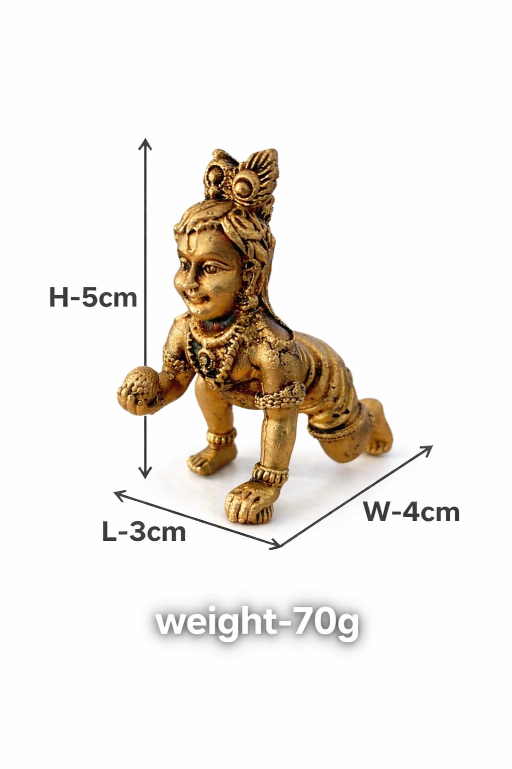 PeetalKraft  Brass Laddu Gopal Idol, Golden Brass, 5 cm, Figurine for Home Temple, Pooja & Festive Decor