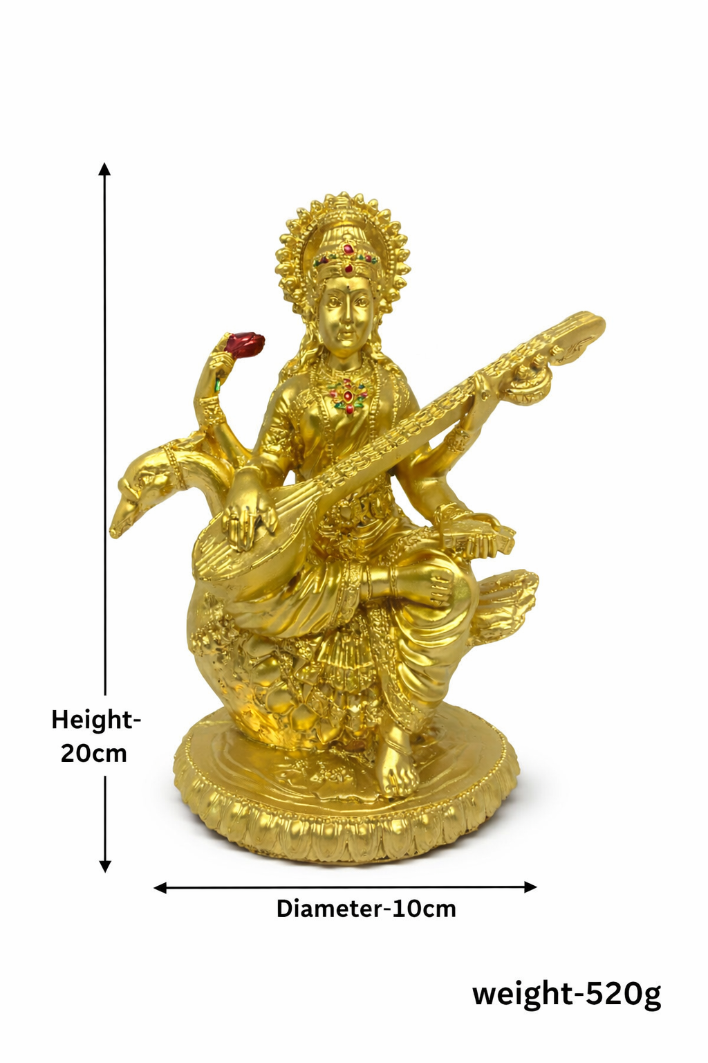 PeetalKraft Resin Veena Vadini Saraswati Statue for Knowledge and Music, Size 10x10x20 cm, Weight 520 Grams