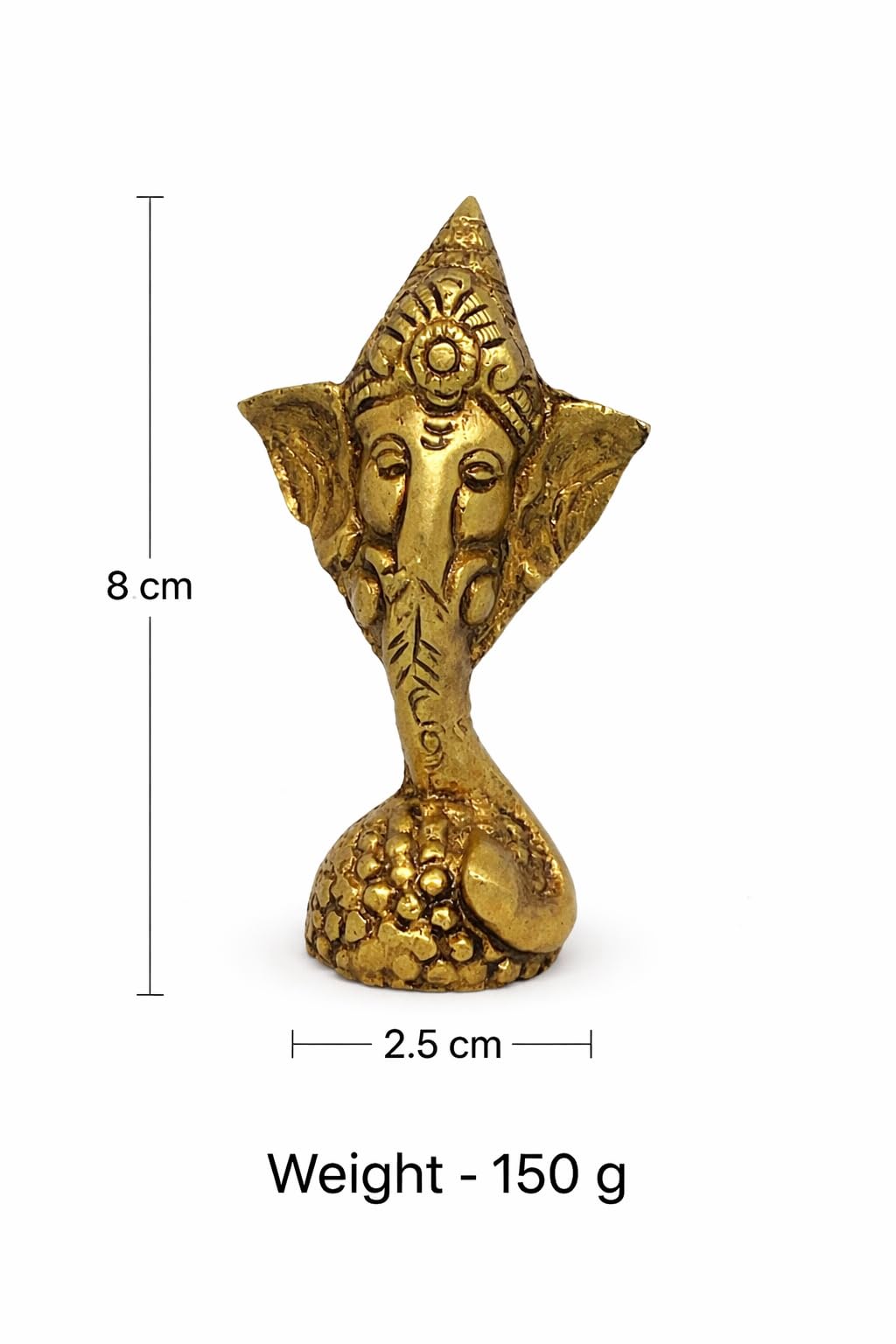 PeetalKraft Brass Ganesha Figurine, Gold, Height-8 cm Mini Idol for Home Decor, Office Desk & Pooja Room, Ornate Crown with Coiled Base