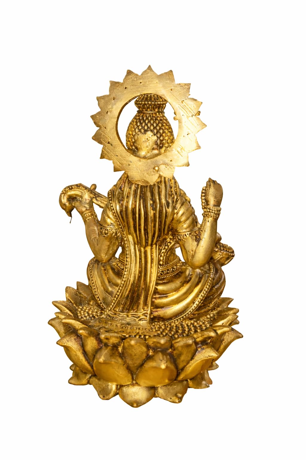 PeetalKraft Goddess Saraswati Idol, Brass ,on Lotus Base, Height-13 cm (Weight-350g) ,Best for Home Decor, Pooja & Gifting | (Lrage)