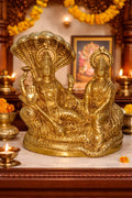 PeetalKraft Brass Vishnu Lakshmi Statue with Sheshnag | Vishnu Lakshmi Murti for Home Temple Pooja Decor | Hindu God Idol for Mandir, Office, Living Room | Spiritual Gift Item | Height-21 cm (3.5kg)
