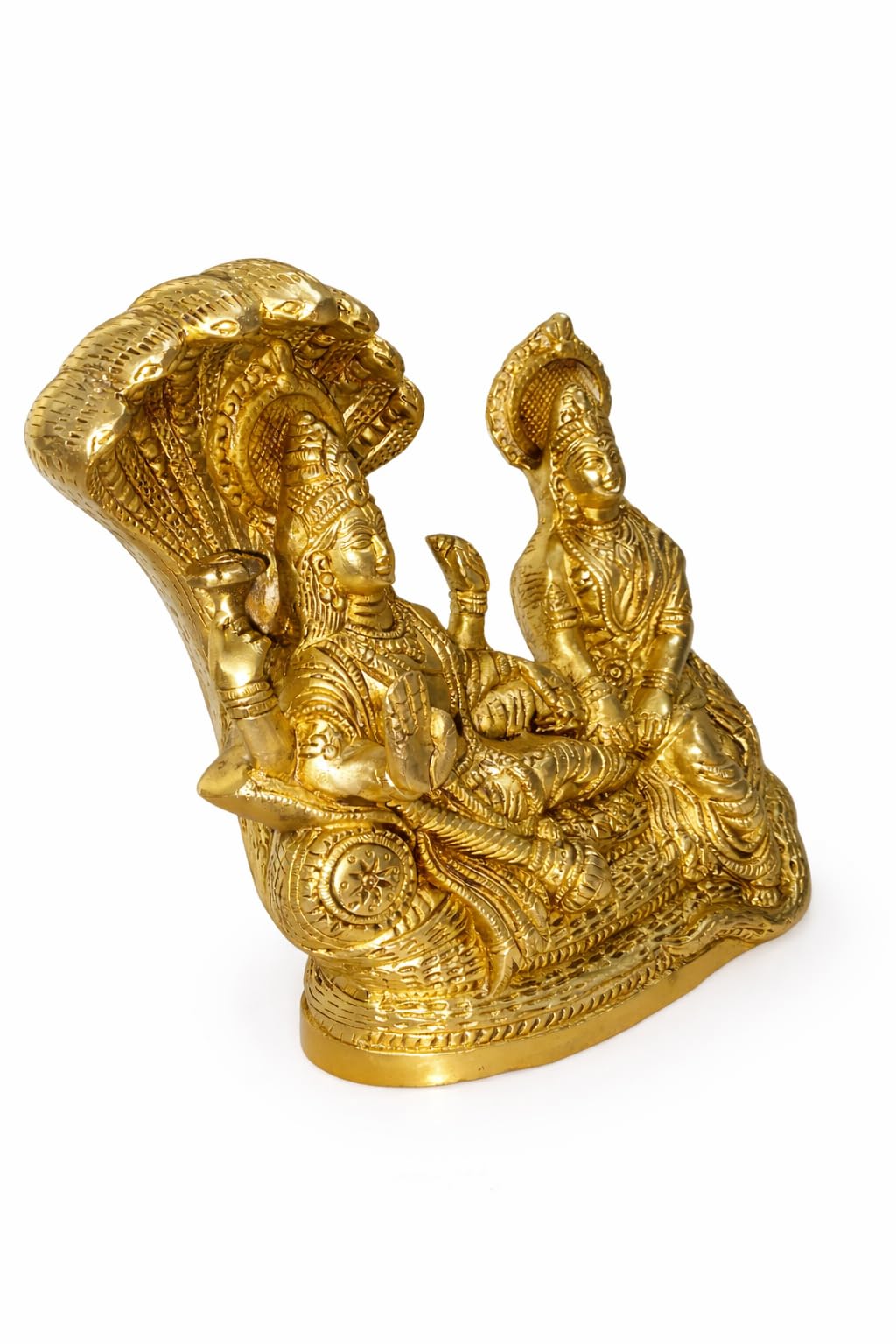 PeetalKraft Brass Vishnu Lakshmi Statue with Sheshnag | Vishnu Lakshmi Murti for Home Temple Pooja Decor | Hindu God Idol for Mandir, Office, Living Room | Spiritual Gift Item | Height-21 cm (3.5kg)