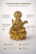 PeetalKraft Goddess Saraswati Idol, brass, on Lotus Base, Height-8 cm (Weight-200g) ,Best for Home Decor, Pooja & Gifting | (Small)