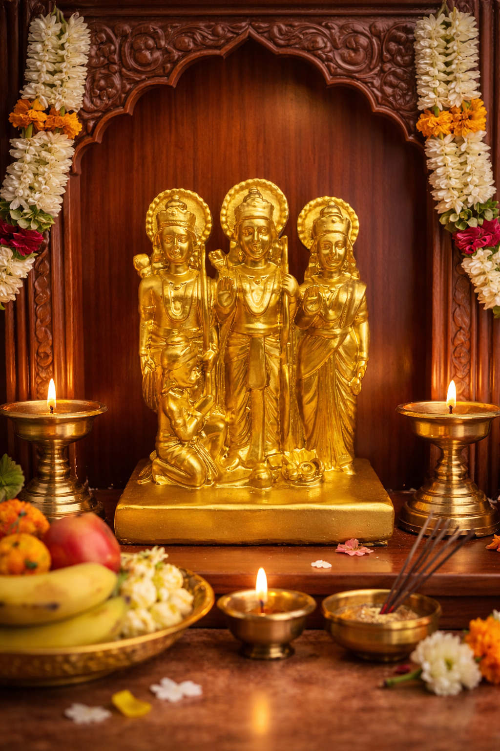 PeetalKraft Resin Ram Darbar Statue with Ram Lakshman Sita & Hanuman, Size 15x5x21 cm, Weight 900 Grams