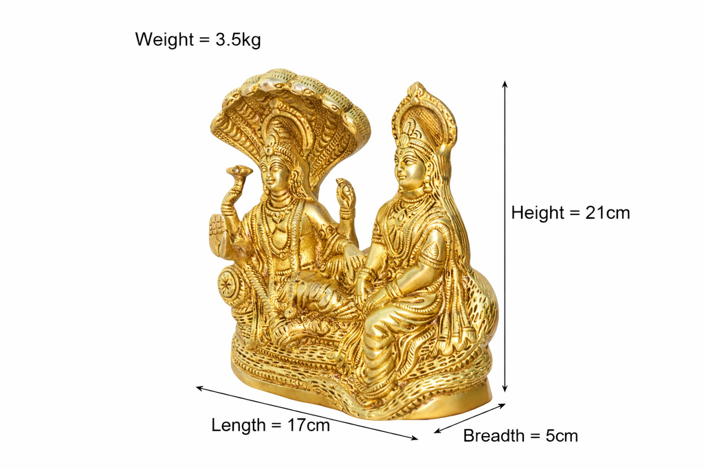 PeetalKraft Brass Vishnu Lakshmi Statue with Sheshnag | Vishnu Lakshmi Murti for Home Temple Pooja Decor | God Idol for Mandir, Office, Living Room, Gift Item | Height-21 cm (3.5kg)