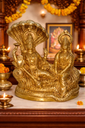PeetalKraft Brass Vishnu Lakshmi Statue with Sheshnag | Vishnu Lakshmi Murti for Home Temple Pooja Decor | God Idol for Mandir, Office, Living Room, Gift Item | Height-21 cm (3.5kg)