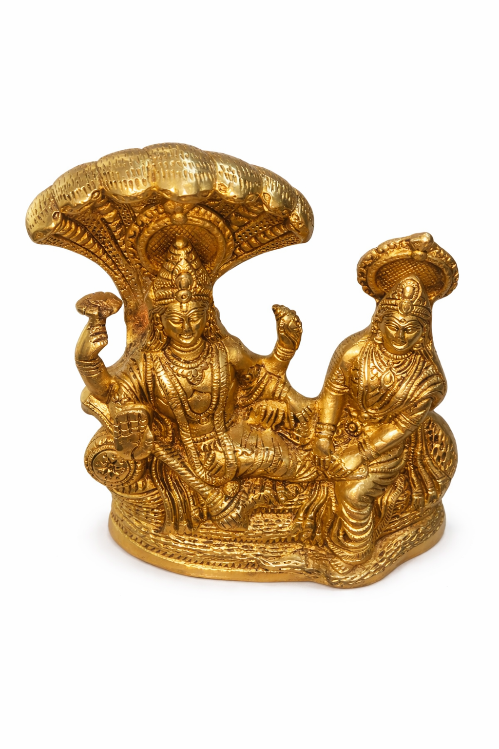 PeetalKraft Brass Vishnu Lakshmi Statue with Sheshnag | Vishnu Lakshmi Murti for Home Temple Pooja Decor | God Idol for Mandir, Office, Living Room, Gift Item | Height-21 cm (3.5kg)