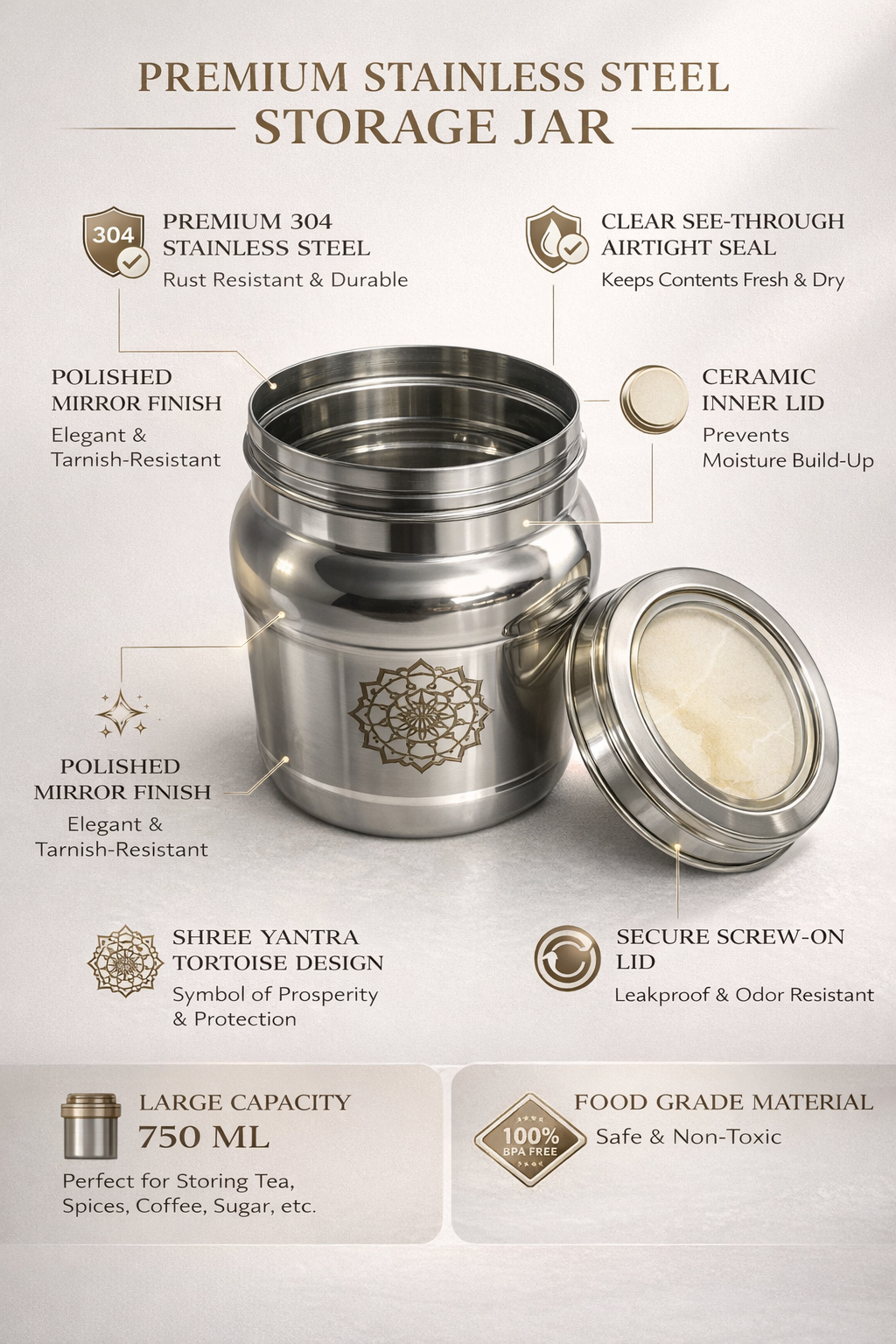 PeetalKraft Big Classic Stainless Steel Multipurpose Dibba Airtight Storage Container, Size 13x13x16 cm, Weight 300 Grams