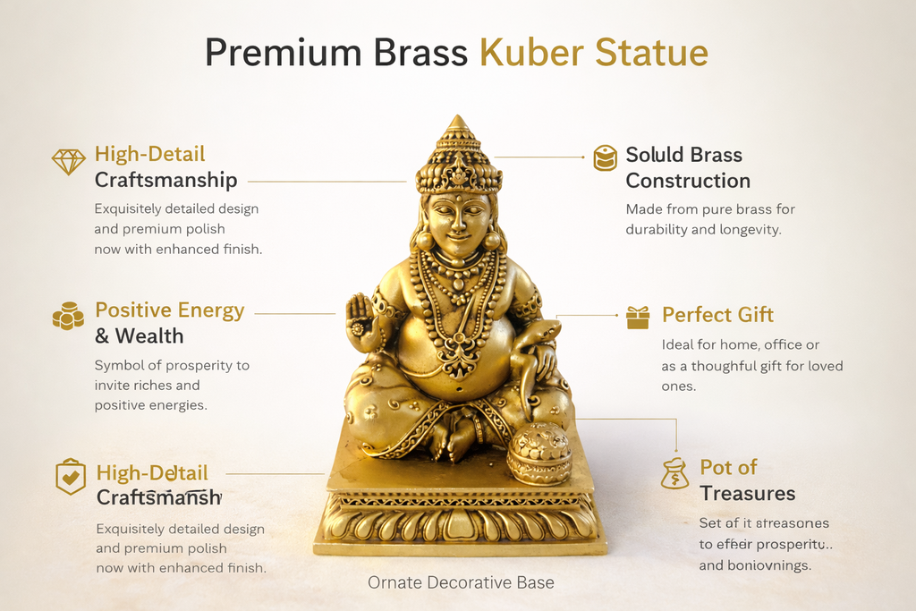 PeetalKraft Premium Hnadcrafted Brass Kuber | Available in Two Variation (100grams & 225grams) | Home, Temple, Office Decorative and Vastu Figurine