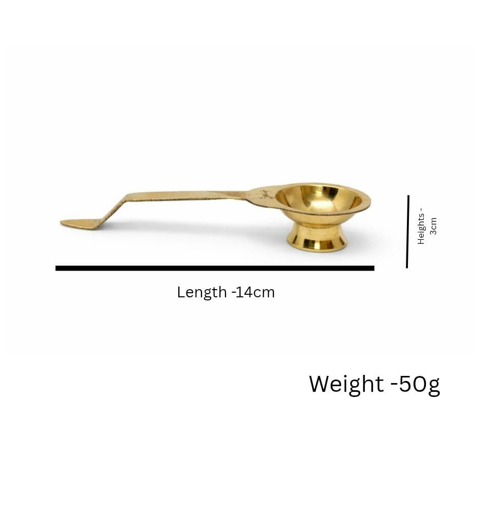 PeetalKraft Small Brass Spoon Diya For Personal Aarti And Rituals Size 13X3X3 Cm Weight 50 Grams