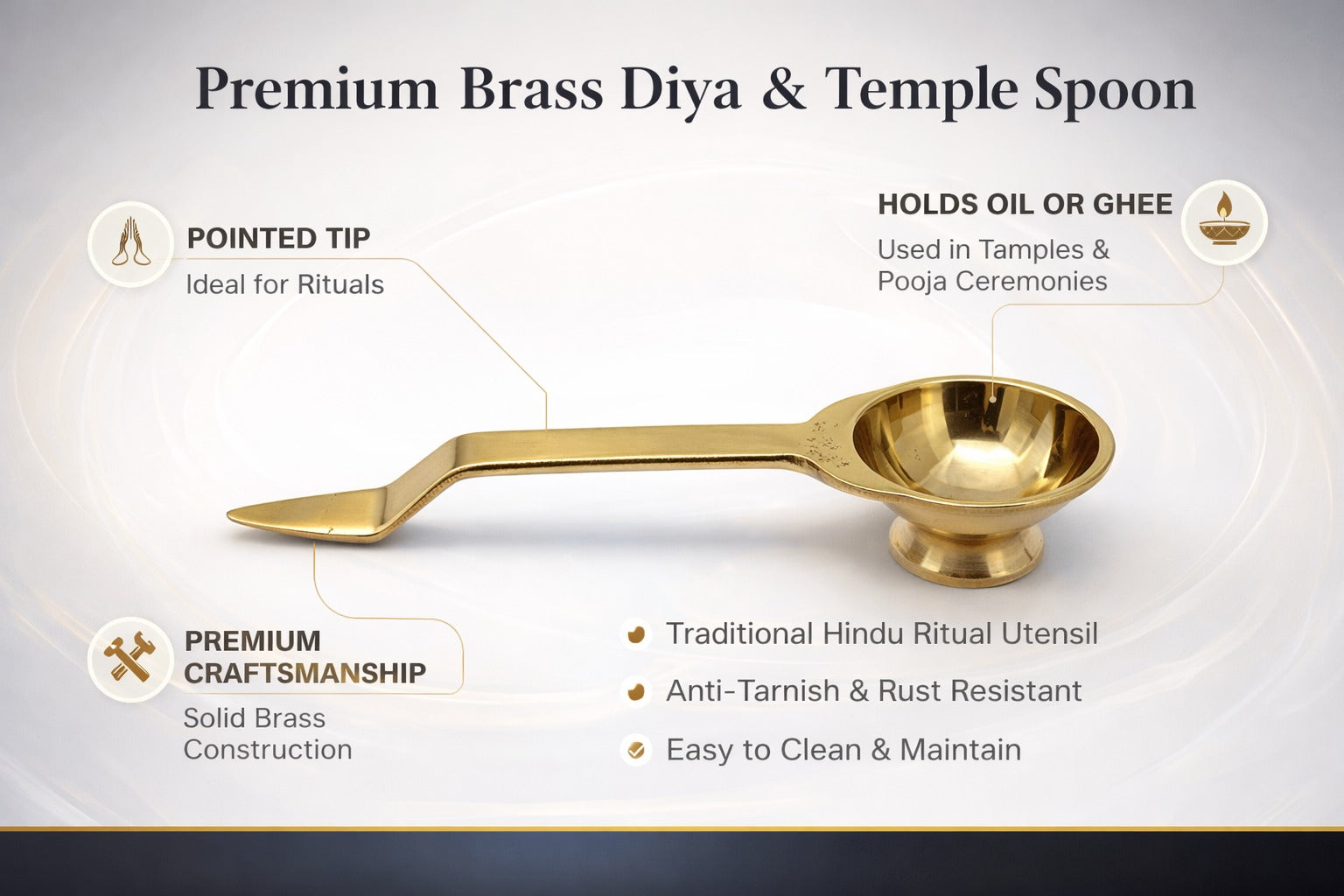 PeetalKraft Small Brass Spoon Diya For Personal Aarti And Rituals Size 13X3X3 Cm Weight 50 Grams