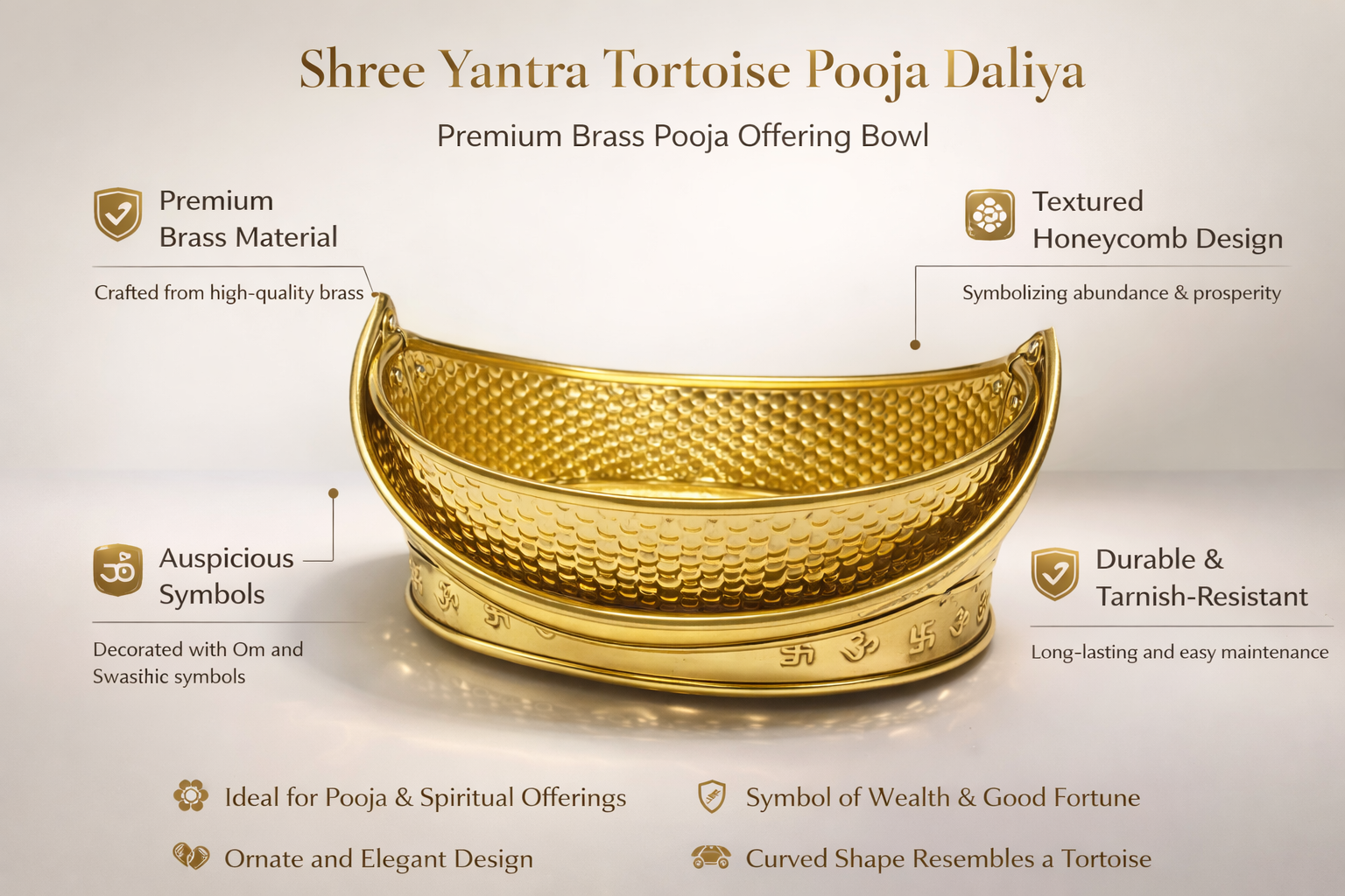 PeetalKraft Shubh Ardh Chandra Brass Pooja Daliya Medium Half Moon Basket Size 20X15X7 Cm Weight 300 Grams