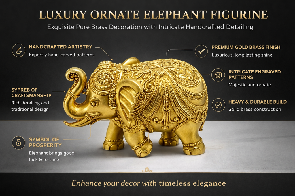 PeetalKraft Small Brass Elephant Pair Showpiece Set for Home Decor and Vastu, Size 7x2x5 cm, Weight 180 Grams