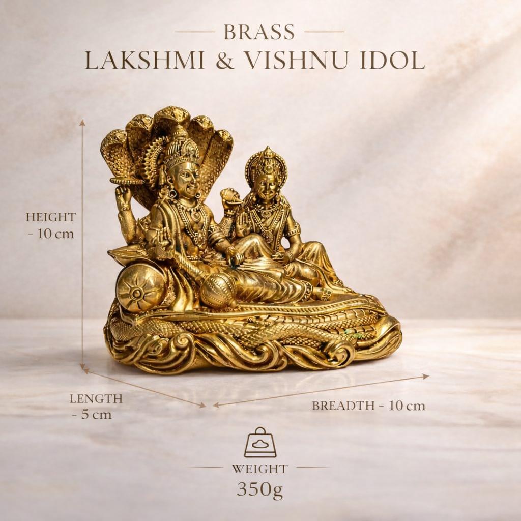 Peetalkraft Brass Lakshmi Vishnu Idol for Home Temple & Decor | Handmade Premium Pooja Murti | Height - 10 cm (Weight-350g)