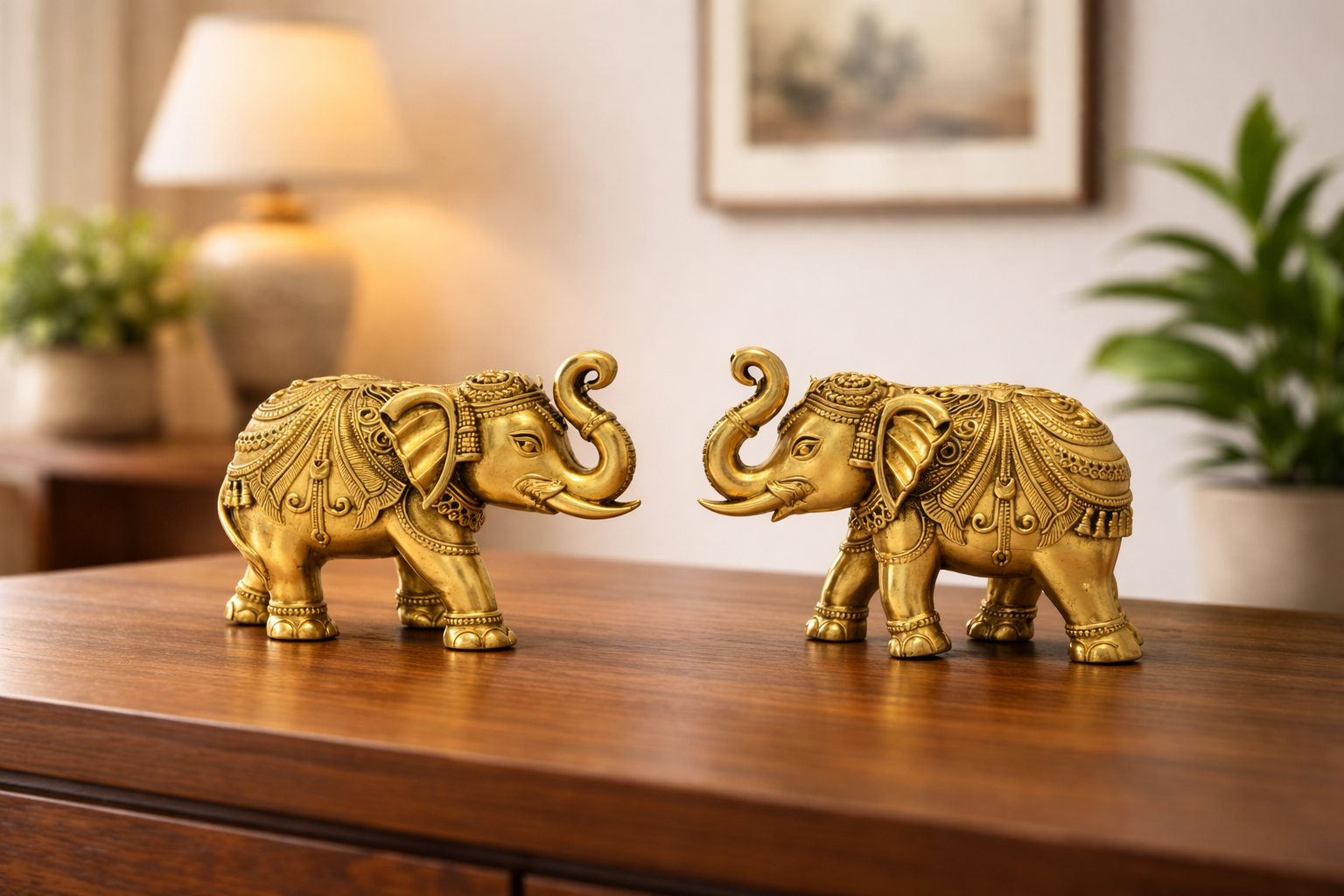 PeetalKraft Small Brass Elephant Pair Showpiece Set for Home Decor and Vastu, Size 7x2x5 cm, Weight 180 Grams