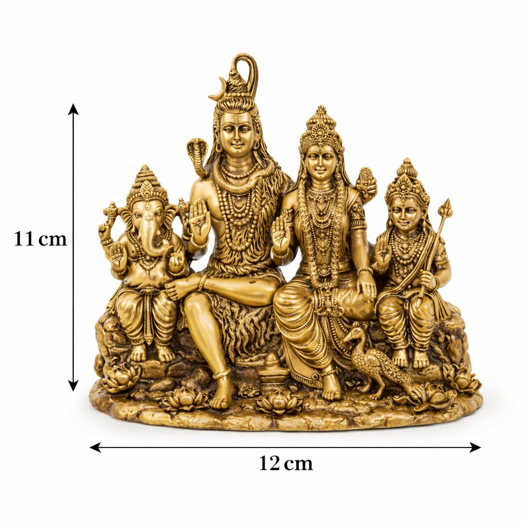 PeetalKraft Shiv Parivar Brass Idol (11cm) – Lord Shiva, Parvati, Ganesha & Kartikeya Murti for Home Temple & Vastu Decor – 400g
