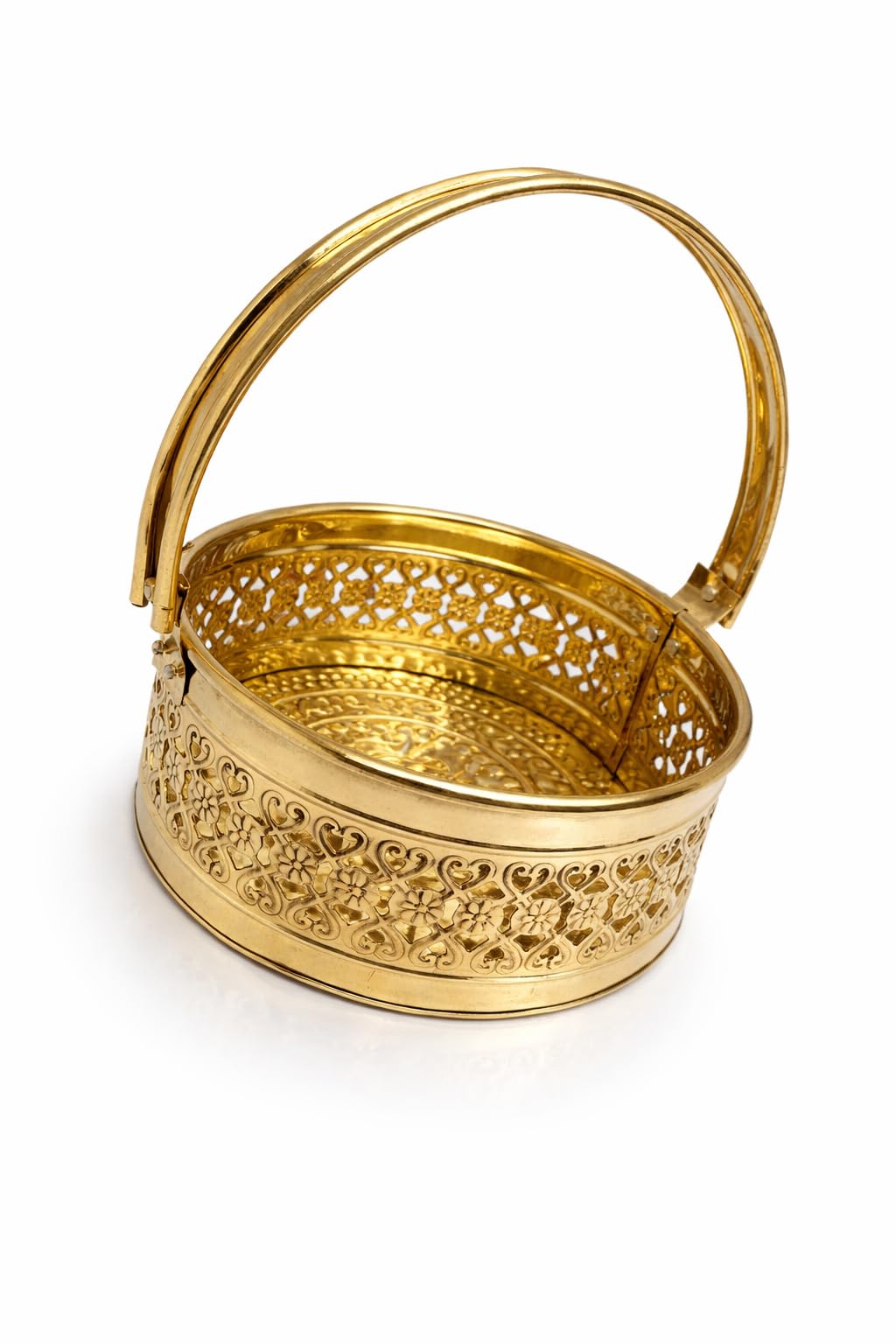 PeetalKraft Brass Pooja Daliya Basket with Handle | Decorative Filigree Design | Om Symbol | Rust-Proof & Durable | Ideal for Pooja, Aarti & Home Decor | 8cm, 20cm, 20cm Variants (midium)