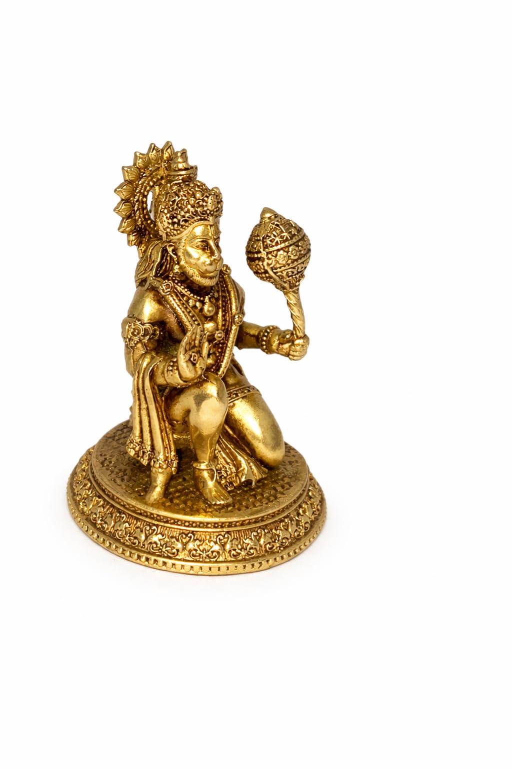 PeetalKraft Brass Hanuman Ji Idol Murti – 7.5 cm Height | Gold Finish Hindu God Statue for Pooja Room, Home Temple, Office & Car Dashboard | 110g