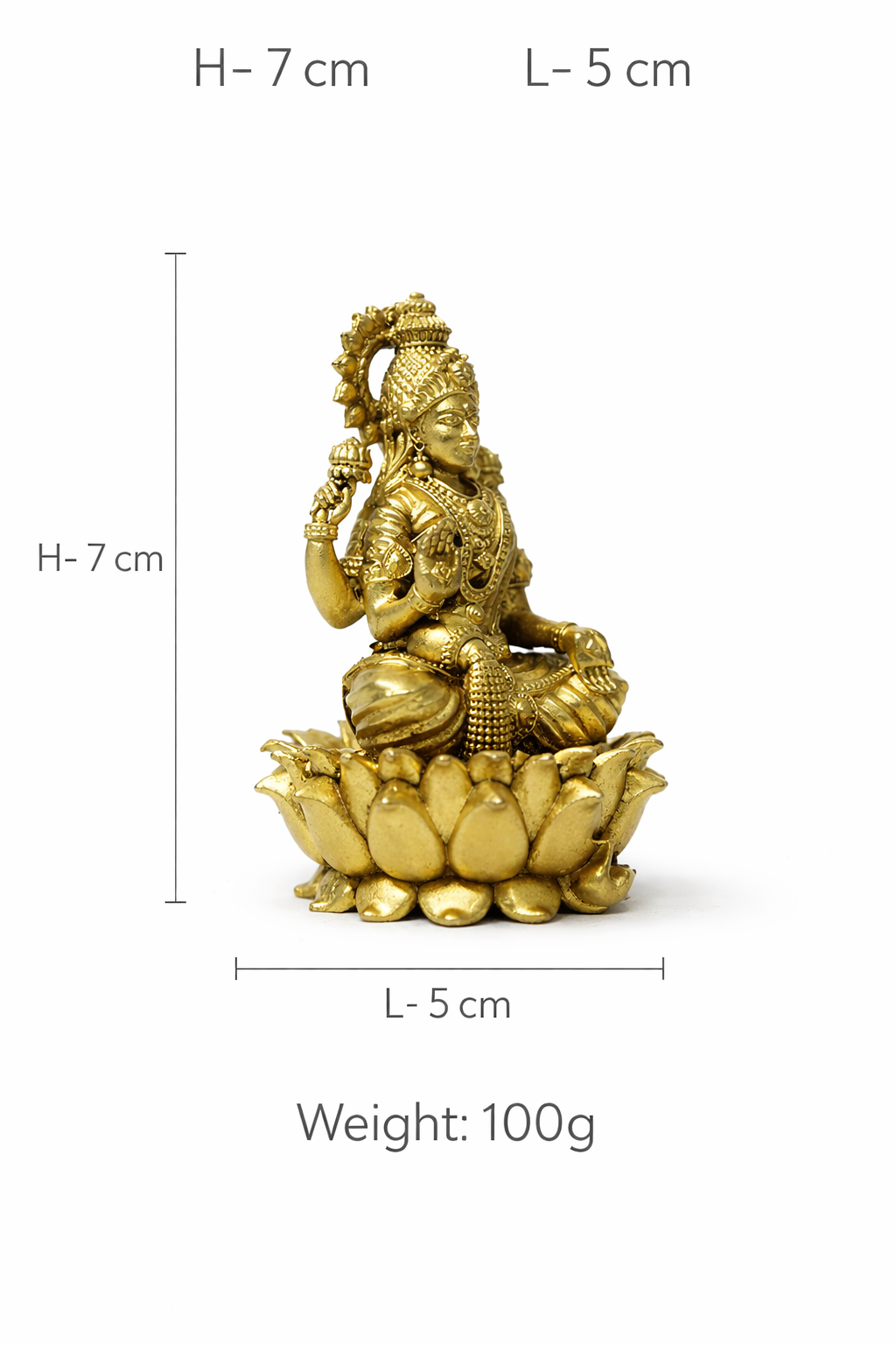 PeetalKraft Lakshmi Devi Idol Statue for Temple Puja and Diwali Gifts, Size 5x5x8 cm, Weight 100 Grams