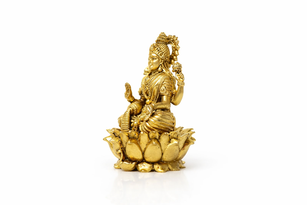 PeetalKraft Lakshmi Devi Idol Statue for Temple Puja and Diwali Gifts, Size 5x5x8 cm, Weight 100 Grams