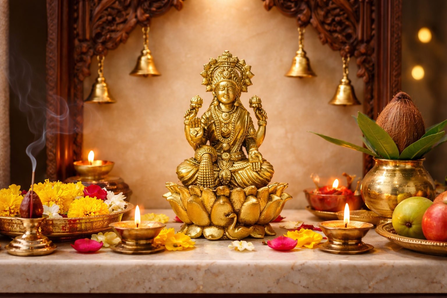 PeetalKraft Lakshmi Devi Idol Statue for Temple Puja and Diwali Gifts, Size 5x5x8 cm, Weight 100 Grams