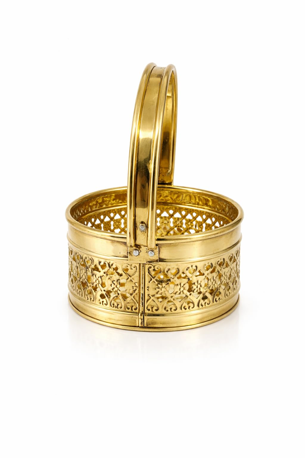 PeetalKraft Premium Brass Oval Pooja Basket with Handle & Om Design | Decorative Pooja Thali Basket for Mandir, Diwali, Gifting | Heavy Duty Brass Daliya (8 cm Height) (Large)