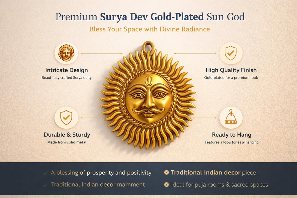 PeetalKraft Premium Brass Surya Dev Wall Hanging | Vastu Sun God Face Decor | Positive Energy & Prosperity Symbol | Home Temple, Entrance & Office Wall Art (11 cm, 250g)