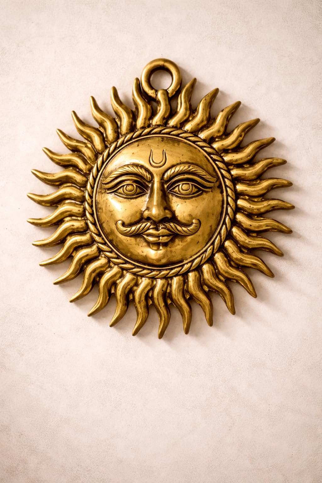 PeetalKraft Premium Brass Surya Dev Wall Hanging | Vastu Sun God Face Decor | Positive Energy & Prosperity Symbol | Home Temple, Entrance & Office Wall Art (11 cm, 250g)